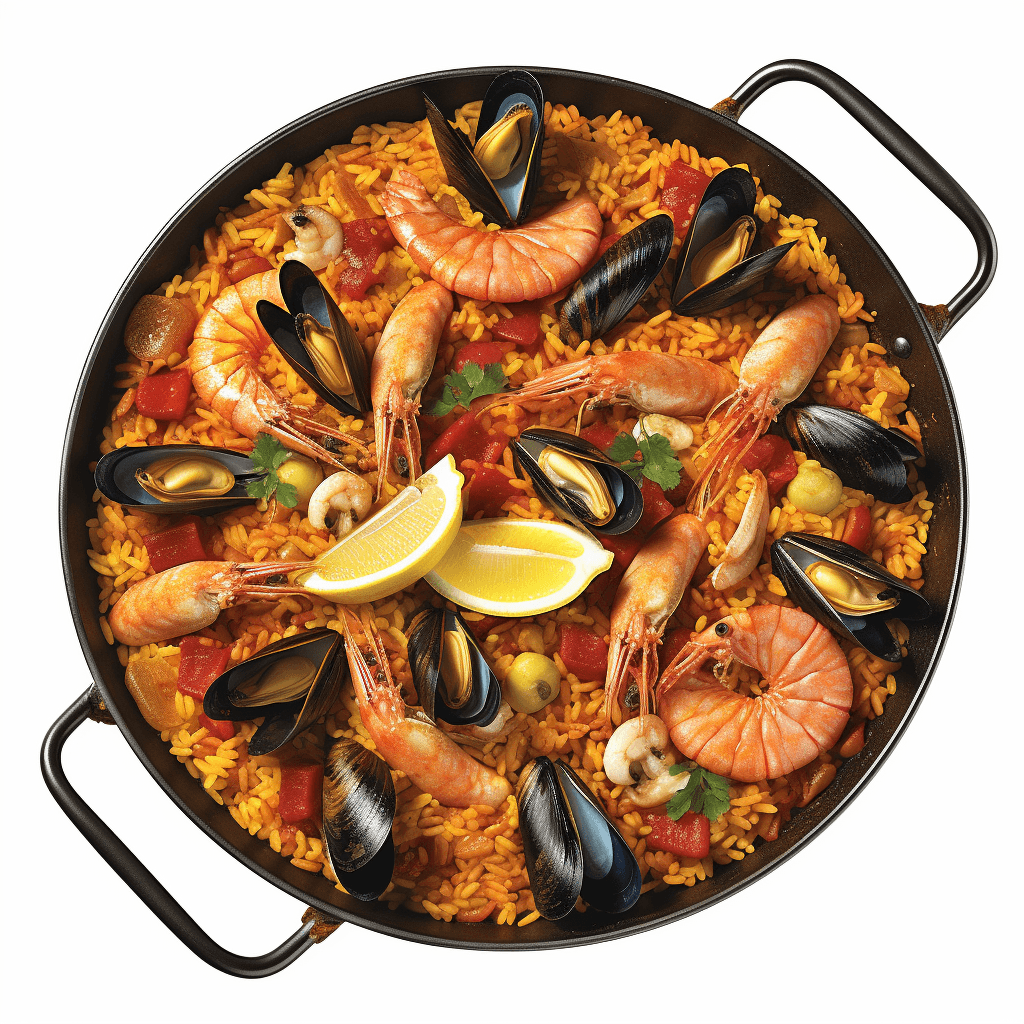 Deliciosa paella preparada con ingredientes locales frescos